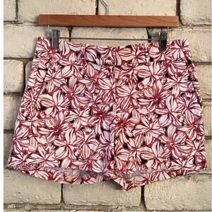 Ann Taylor Floral Chino Shorts – Red & White Hibiscus Print – Size 2